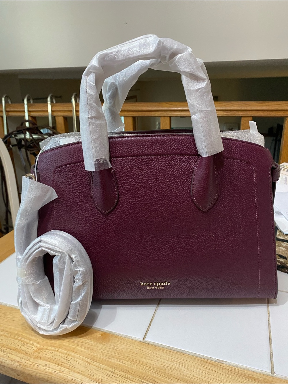 Kate Spade Knott satchel NWT deep cherry pebbled leather